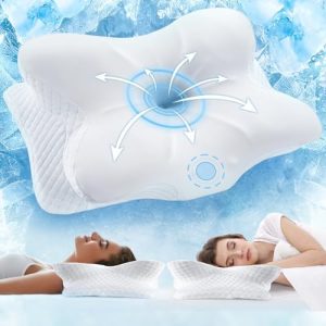 Vuteehy Cervical Neck Pillow for Pain Relief Sleeping, Neck Support Pillows for Sleeping with Cooling Pillowcase, Ergonomic Memory Foam Pillows, Contour Orthopedic Pillow for Side Back Stomach Sleeper