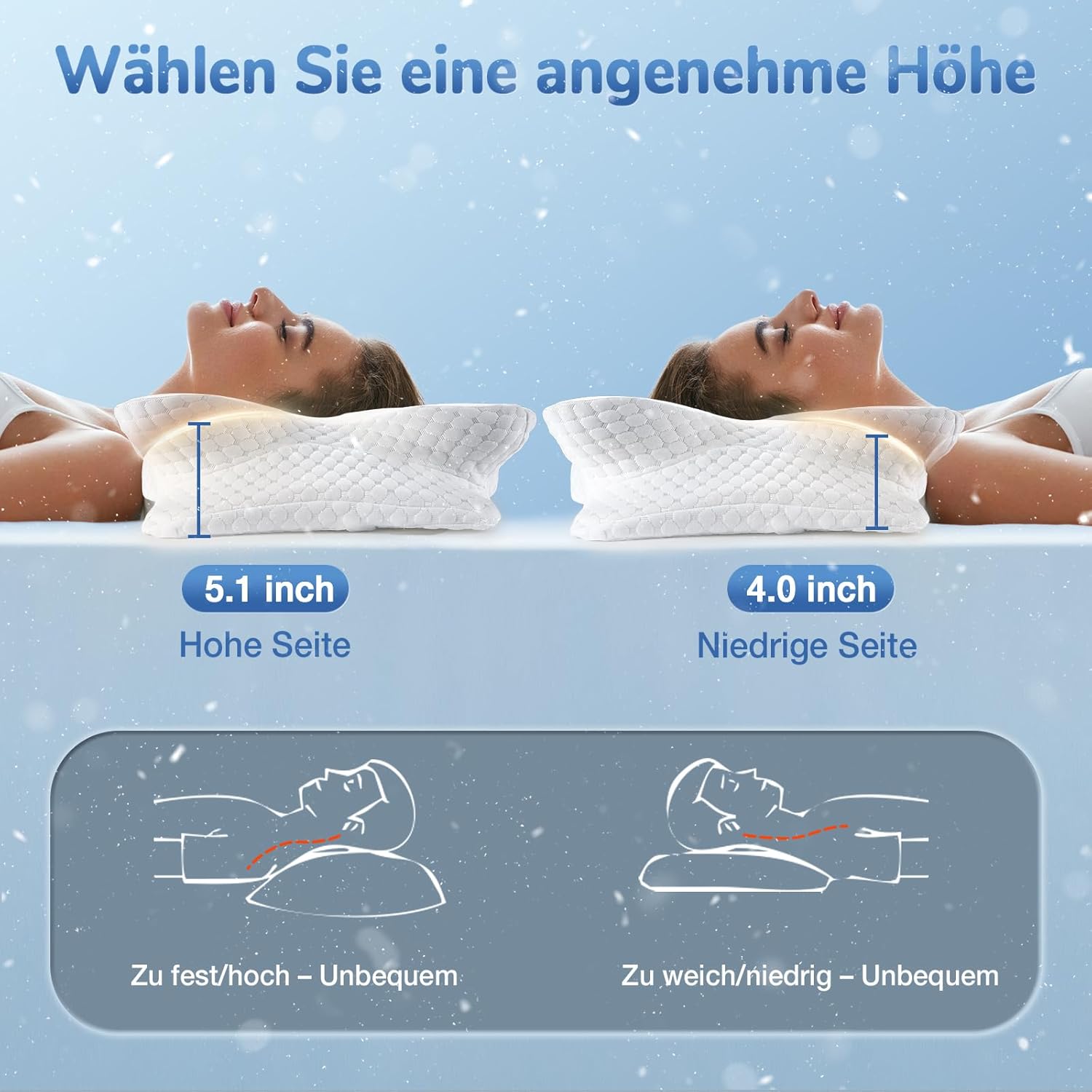 Vuteehy Nackenkissen Kopfkissen, Memory Foam Orthopädisches Kissen Oeko-TEX® Zertifiziert, Ergonomisches Nackenstützkissen Seitenschläferkissen für Seiten Rücken & Bauchschläfer - Image 4
