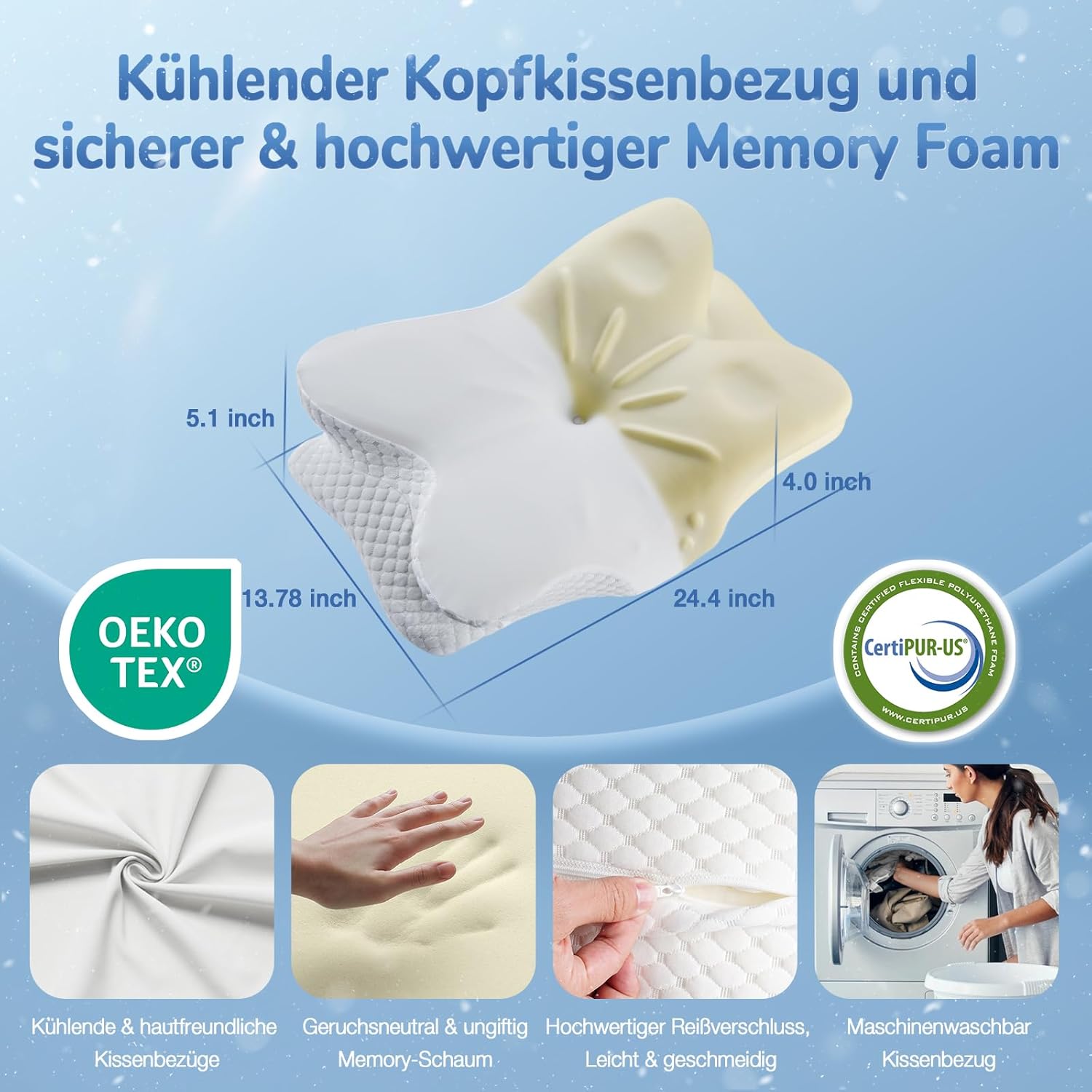 Vuteehy Nackenkissen Kopfkissen, Memory Foam Orthopädisches Kissen Oeko-TEX® Zertifiziert, Ergonomisches Nackenstützkissen Seitenschläferkissen für Seiten Rücken & Bauchschläfer - Image 6