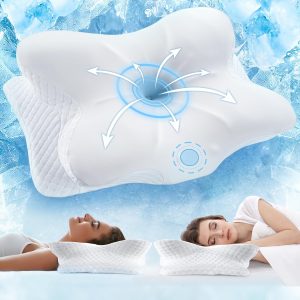 Vuteehy Pillow for Neck Pain Relief, Odorless Cervical Neck Pillow Memory Foam Pillow with Cooling Pillowcase, Ergonomic Neck Support Pillows for Side Back Stomach Sleepers
