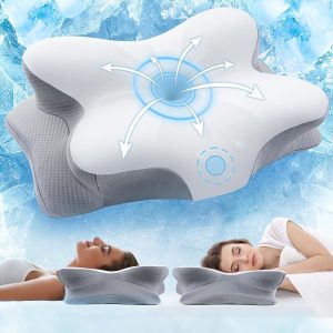 Vuteehy Pillow for Neck Pain Relief, Odorless Cervical Neck Pillow Memory Foam Pillow with Cooling Pillowcase, Ergonomic Neck Support Pillows for Side Back Stomach Sleepers